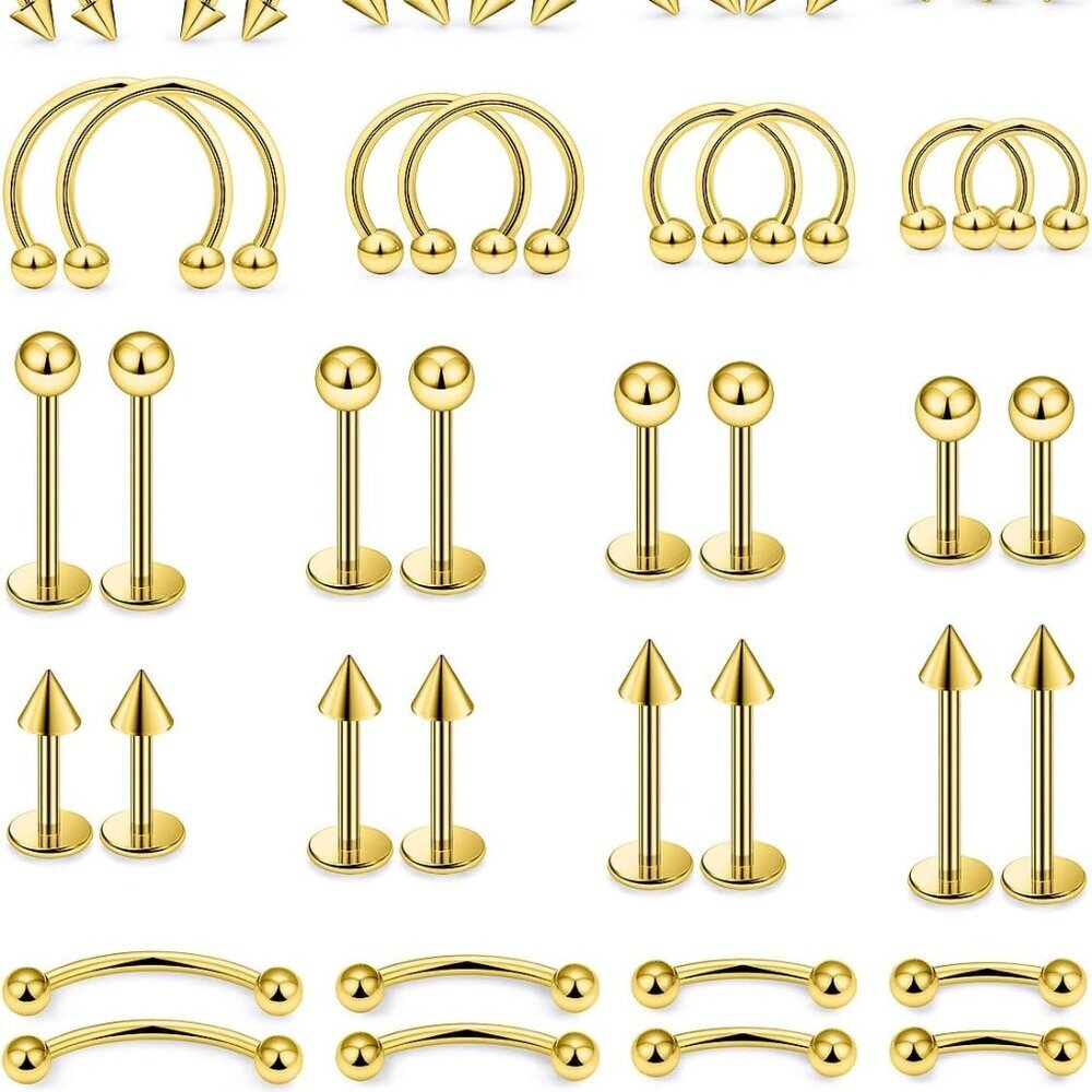 16g Surgical Steel Horseshoe Lip Rings And Multiple Piercing Jewelry Set